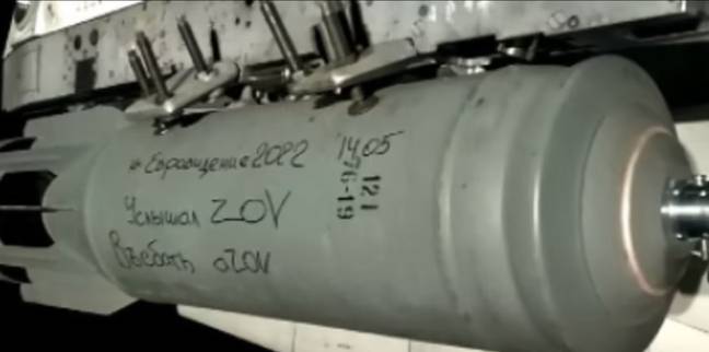 Russian forces also reportedly wrote: '#Eurovision2022. I heard the call to f*** up Azov.' on another bomb. Credit: Telegram 