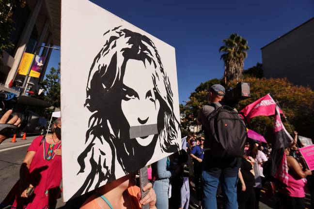 Britney Spears poster at a Free Britney protest. (Alamy) 