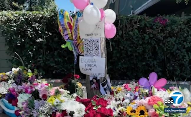 A memorial has been set up outside of the family's home in Van Nuys. Credit: ABC7