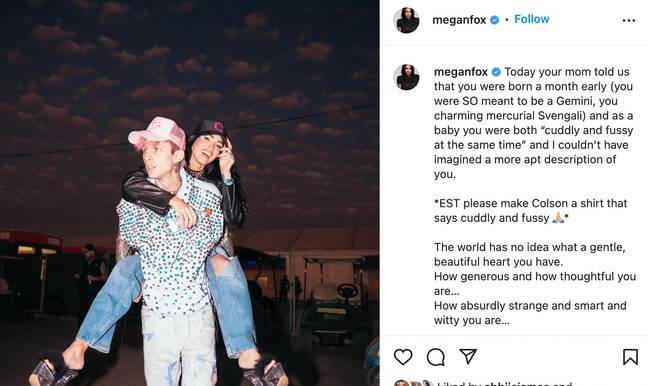 Megan Fox gushed over Machine Gun Kelly in a birthday post. Credit: Megan Fox/Instagram