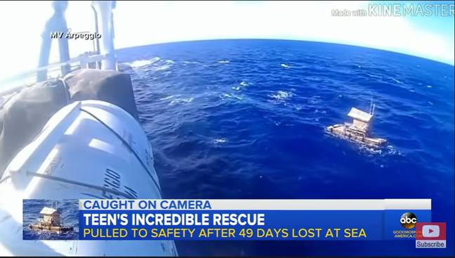 Luckily the vessel spotted the teen and helped bring him to safety. Credit: YouTube / ABC News
