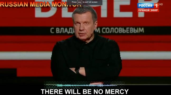 Vladimir Solovyov stated there will be 'no mercy' from Russia on NATO countries. Credit: Russia-1