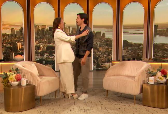 Though there were tears, it was very much a happy reunion for Drew Barrymore and Justin Long. Credit: The Drew Barrymore Show