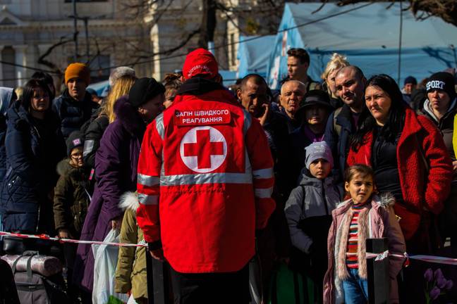 Red cross volunteers helping Ukrainian refugees (Alamy)