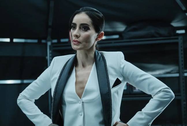 Viewers aren't impressed with Umbrella’s CEO Evelyn (Paola Núñez) dance scene. Credit: Netflix