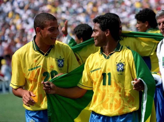 Ronaldo and Romario celebrate winning the World Cup in 1994. Image: PA Images