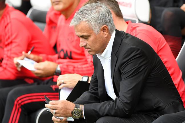 Jose Mourinho in his seat during a Premier League encounter between Manchester United and Brighton in August 2018 (Alamy)