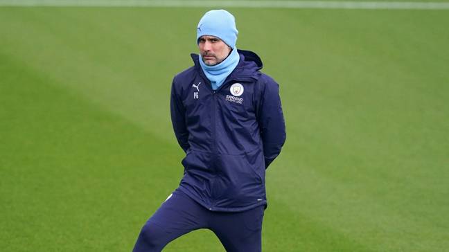 Pep Guardiola in Manchester City training.