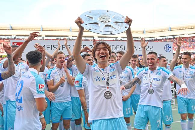 Ko Itakura celebrates silverware with Schalke. dpa picture alliance / Alamy