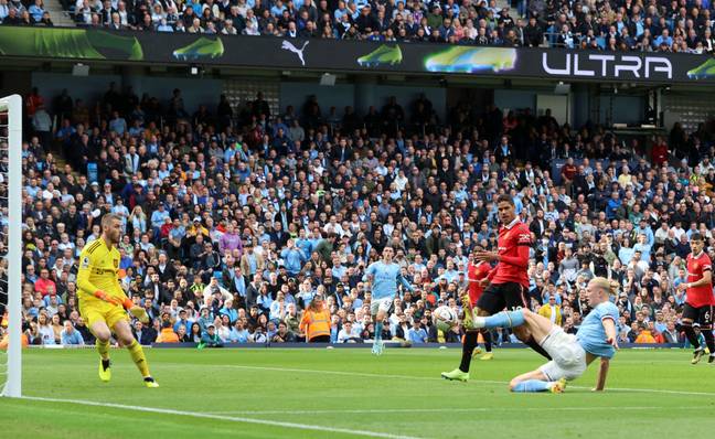 Haaland scores his second. Image: Alamy