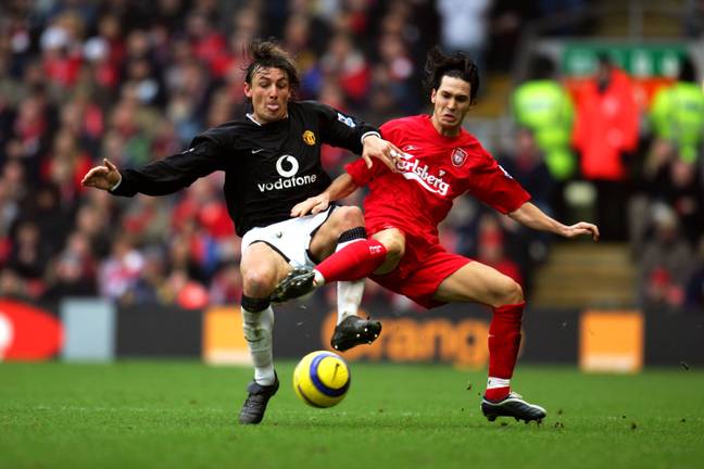Gabriel Heinze in action for Manchester United vs Liverpool. Image: PA