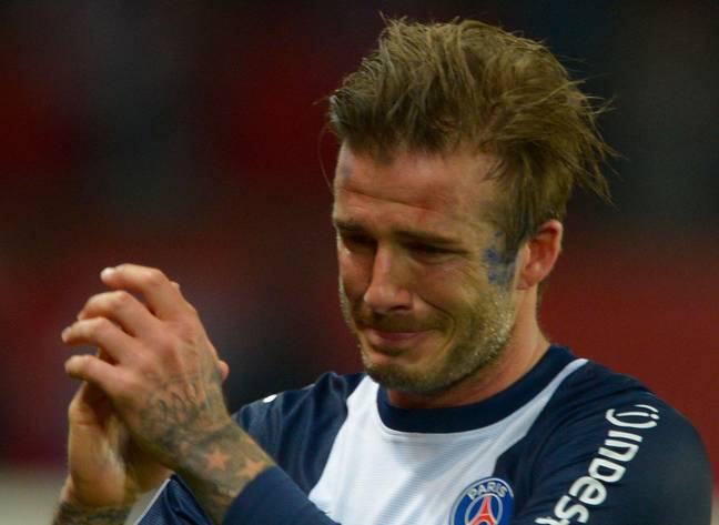 Beckham was left crying in his final game, for PSG in 2013. Image: PA Images