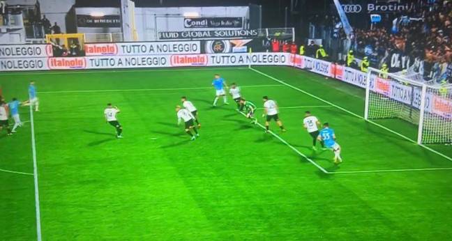 Francesco Acerbi, the number 33, scored a late winner from this position for Lazio on Saturday (Image: Serie A)