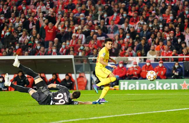 Diaz rounds Benfica's goalkeeper to score. Image: PA Images
