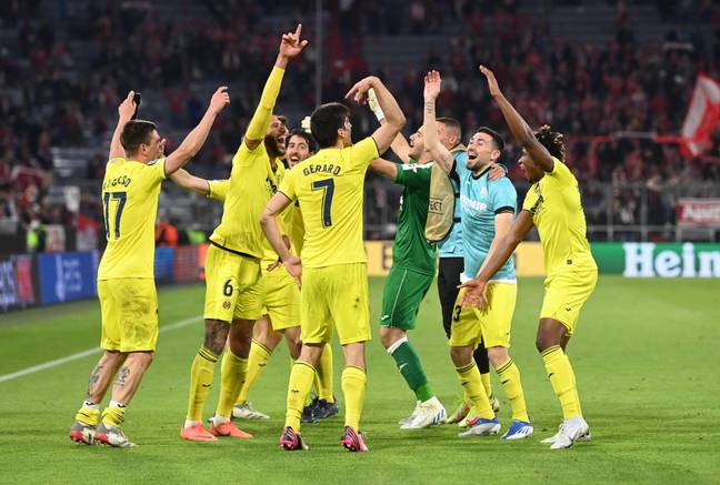 Villarreal celebrate their win against Bayern. Image: PA Images
