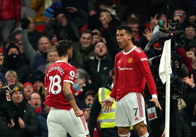 Manchester United's Cristiano Ronaldo celebrates with Bruno Fernandes | Credit: Alamy
