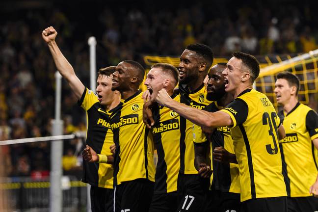 Young Boys celebrate their winner against United. Image: PA Images