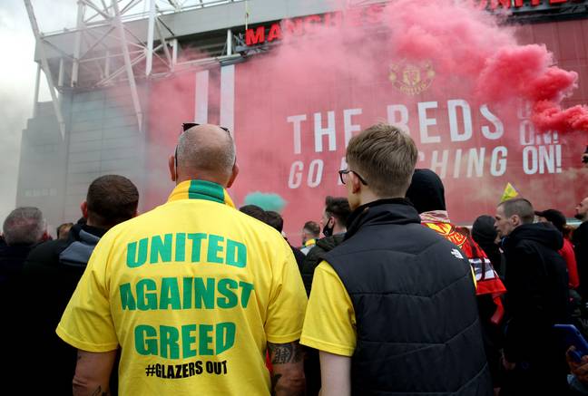 United fans protest in the wake of the European Super League debacle got the game with Liverpool postponed. Image: Alamy