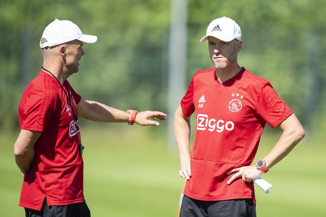 Alfred Schreuder and Erik ten Hag together at an Ajax training camp in 2018. (Alamy)