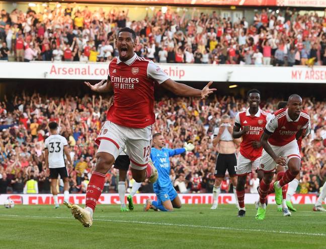 Arsenal celebrate Gabriel's winner.