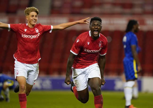 Nottingham Forest's Detlef Esapa Osong scores goal that took Forest into the final. Image: PA Images