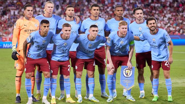 Manchester City's squad photo against Sevilla in the Champions League.