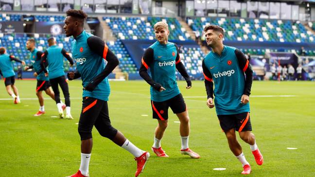 Chelsea's Timo Werner, Callum Hudson-Odoi and Christian Pulisic during training. (Alamy)