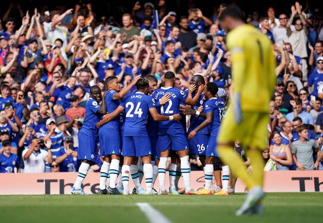 Chelsea celebrate their first goal against Tottenham. (Alamy)