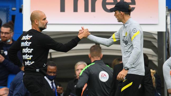 Thomas Tuchel and Pep Guardiola shake hands at the end of the match. (Alamy)