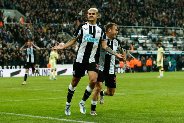 Bruno Guimarães celebrates Newcastle's second goal in the clash against Arsenal.  Image credit: Alamy