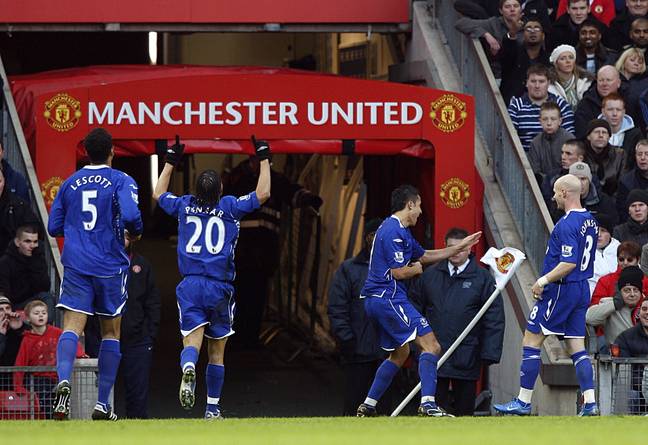 Cahill celebrates his goal at Old Trafford. Image: PA Images