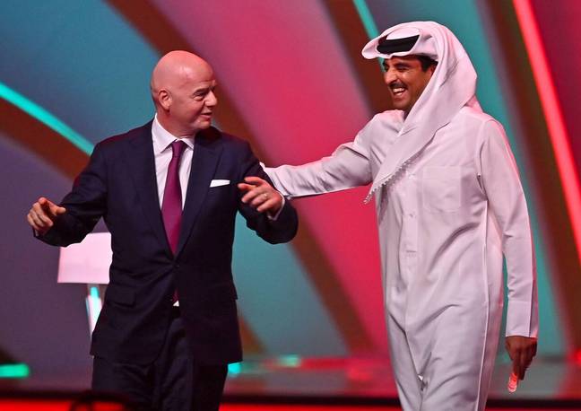 Presidenti i FIFA-s, Gianni Infantino dhe Emiri i Katarit, Sheikh Tamim bin Hamad al-Thani.  Kredia: Xinhua / Alamy