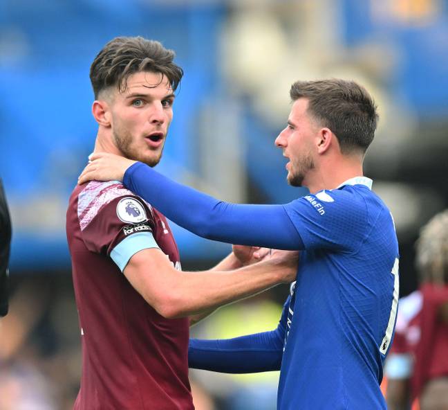Mason Mount and Declan Rice talk together after the match at Stamford Bridge. (Alamy)