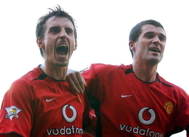 Neville and Keane playing together at United. Image: PA Images