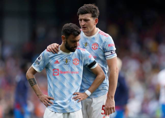 Bruno Fernandes and Harry Maguire after the final game of a disappointing 2021/22 campaign for Manchester United | Credit: Alamy
