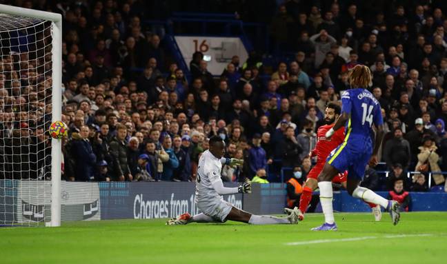 Salah scoring against Chelsea in the side's recent draw. Image: PA Images