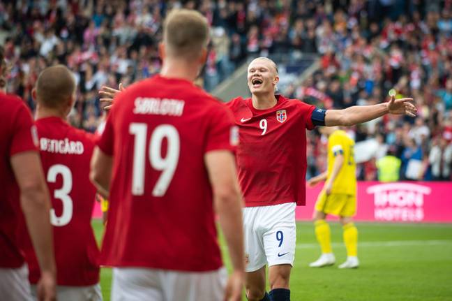 Haaland scored twice in the game against Sweden. Image: Alamy