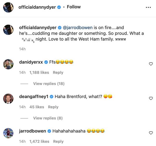 Dani Dyer and Jarrod Bowen saw the funny side of the post (Image: Instagram/Danny Dyer)