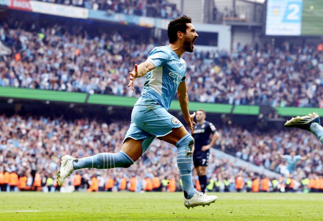 Gundogan celebrates his winner and there was no news to dampen his mood. Image: PA Images