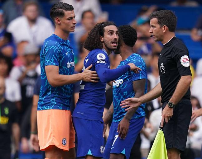 Marc Cucurella complains to the linesman after the match against Spurs. (Alamy)