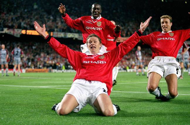 Ole Gunnar Solskjaer celebrates his winning goal in the 1999 Champions League final | Credit: Alamy