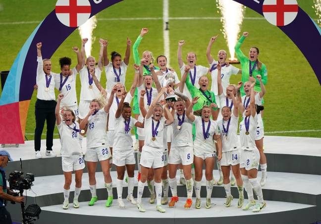 England celebrate with the trophy. Image: Alamy