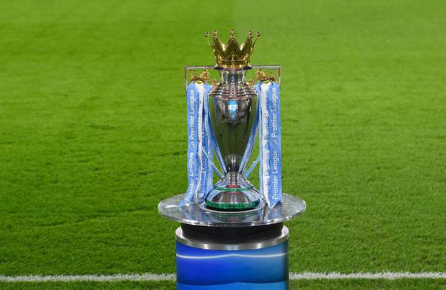 The Premier League Trophy on display before the match at the Brentford Community Stadium. (Alamy)