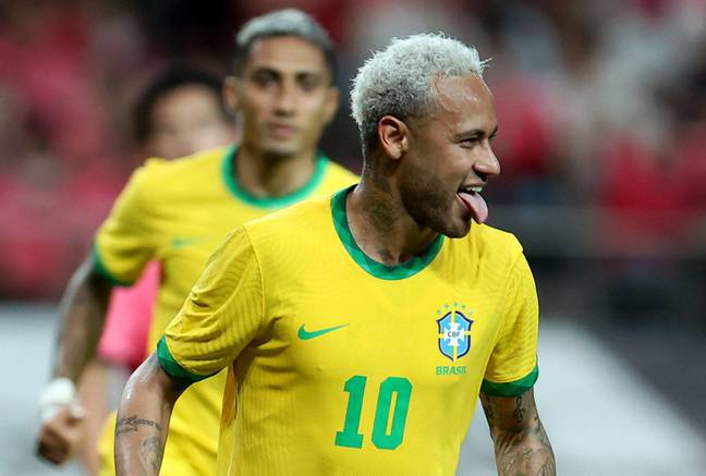 Neymar celebrating for Brazil. (Alamy)