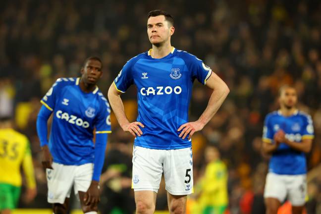 Everton players dejected at full time against Norwich. Image: PA Images