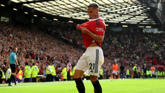 Match Report: Manchester United 3-1 Arsenal (Premier League): Antony Scores On His Debut 63 Antony celebrates his first goal in Manchester United colours. (Man Utd)