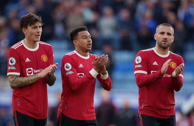 Victor Lindelof, Jesse Lingard and Luke Shaw following September's defeat to Leicester City. (Image Credit: Alamy)