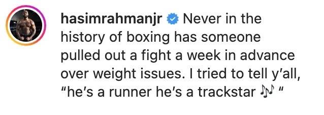 Rahman Jr claims Paul is a 'runner' following the cancellation of their fight (Image: Instagram/HasimRahmanJr)