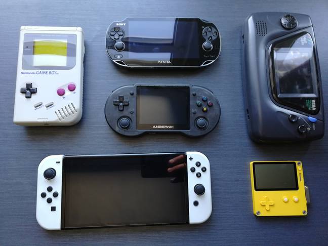 Here's the RG353P beside some other, better-known handhelds