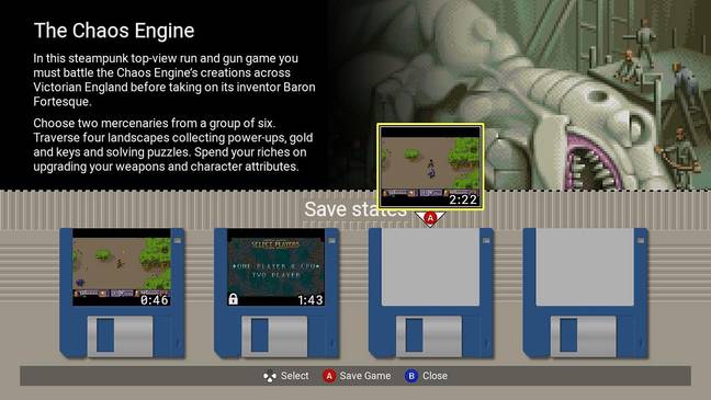 Save states make a huge difference to being able to beat tough titles like The Chaos Engine / Credit: Retro Games